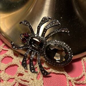 Glamorous Silver and Red Crystal Spider Brooch